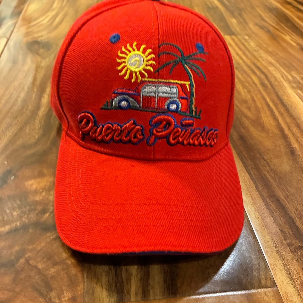 Puerto Peñasco Mexico‎ Souvenir Hat Red Embroidered Woody Car Beach Scene OSFA